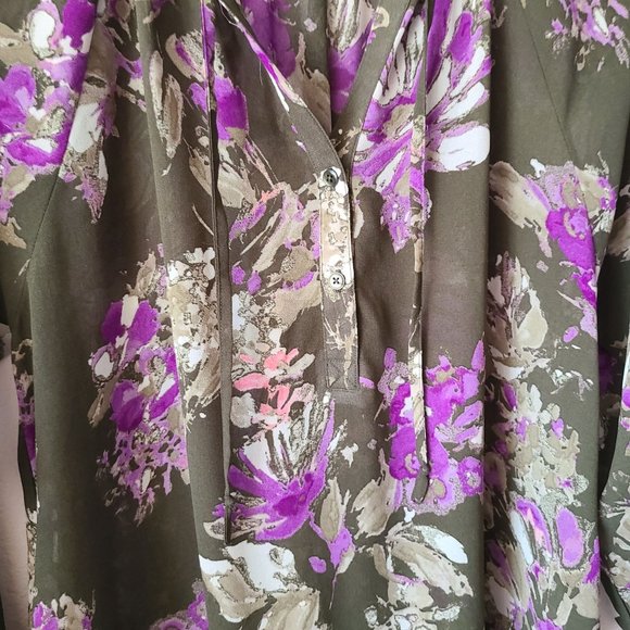 LC Lauren Conrad Olive Floral Tunic Blouse Size XS - Picture 3 of 10